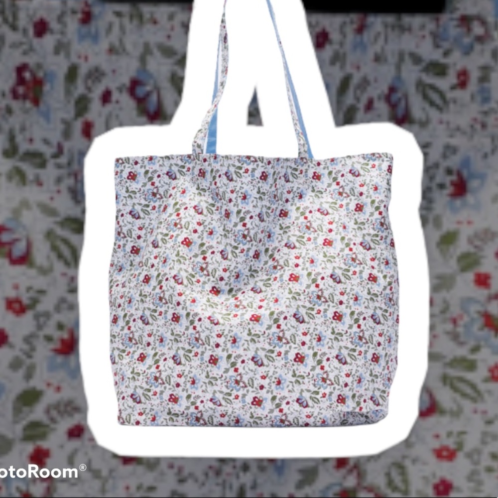 Zara reversible cotton floral tote bag with straps